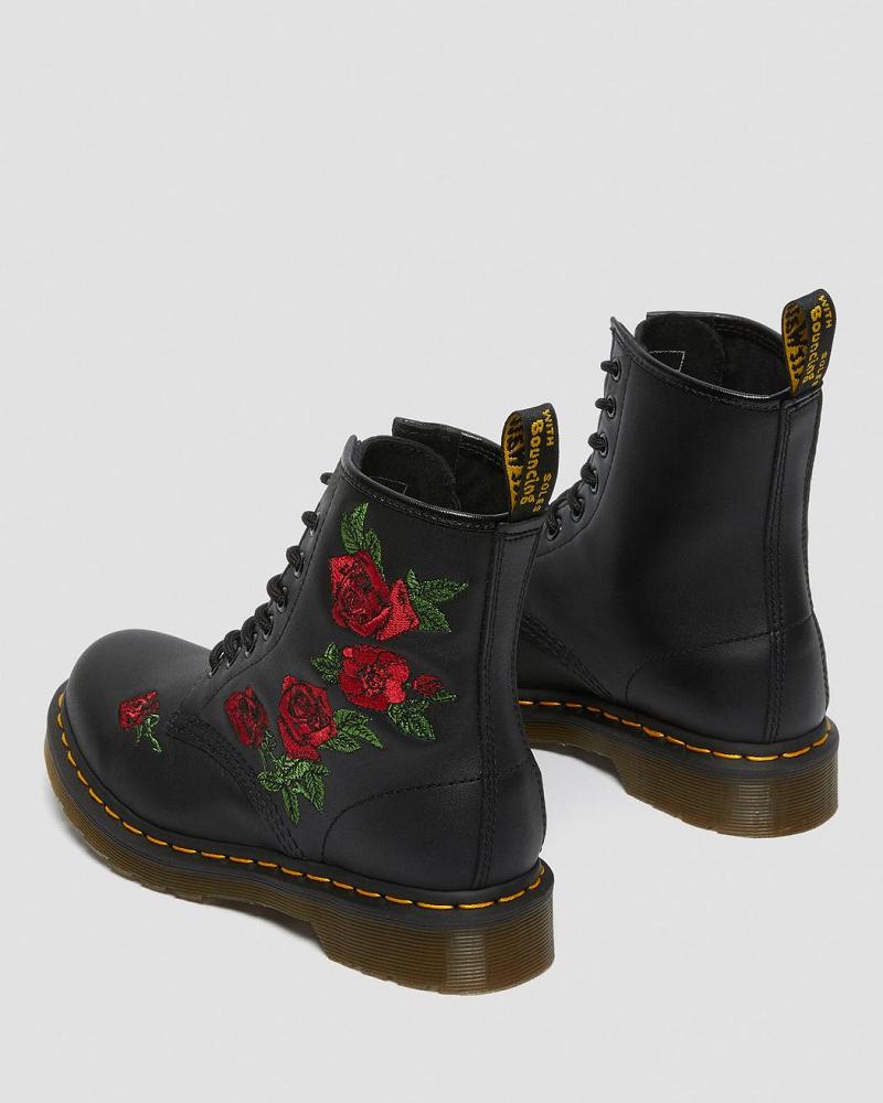 Black Women's Dr Martens 1460 Vonda Floral Leather Lace Up Boots | CA 215YXF